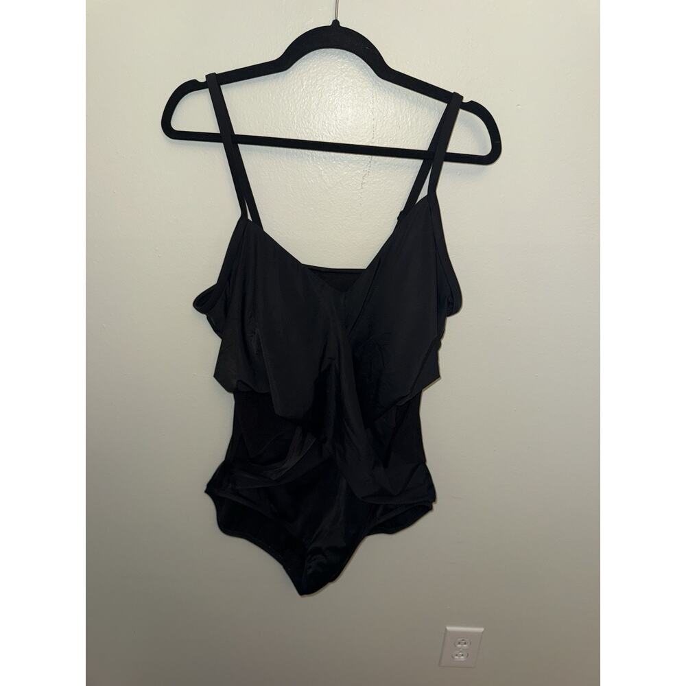 Miracle Brands Swimsuit 2X One Piece Black Slimming Tummy Control Mesh Wrap 20W